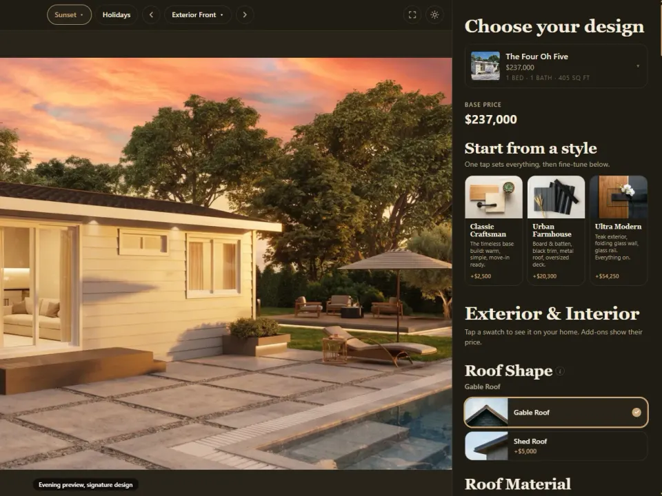 A configured home shown inside The ADU Designer